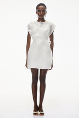 Maryam White Chiffon Mini Dress with 3D Petals