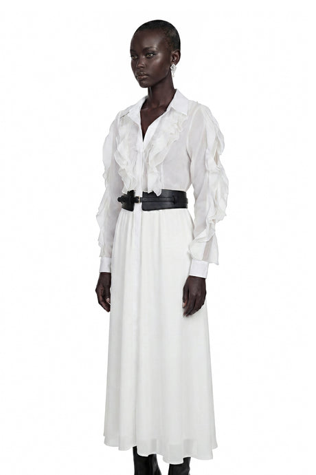 Caterinella Maxi Dress White Cut-Out Ruffled