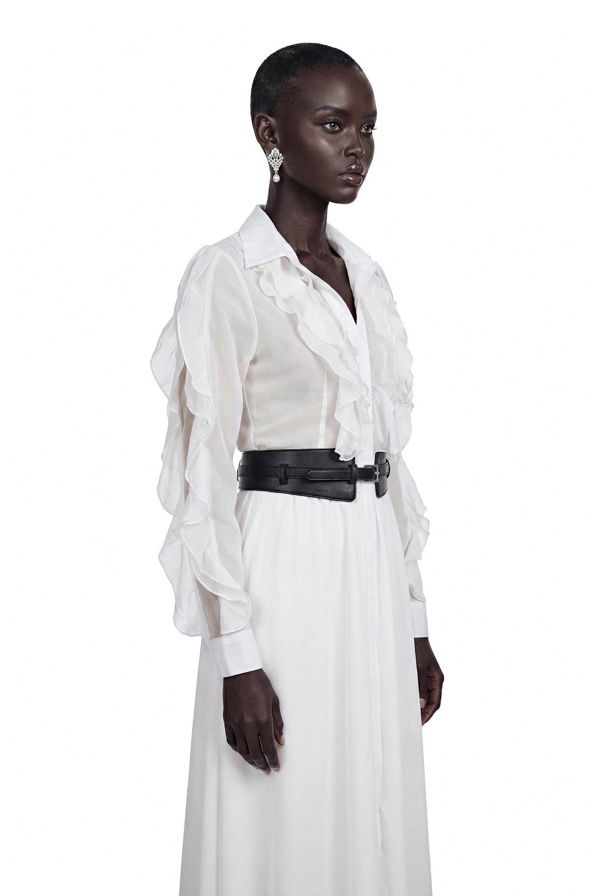 Maryam White CutOut Ruffled Maxi Dress