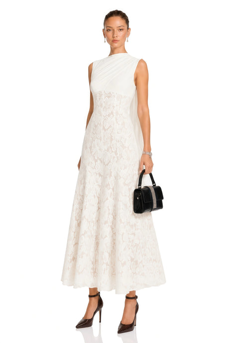Margherita Maxi Dress White Ribbon Detail Floral Lace
