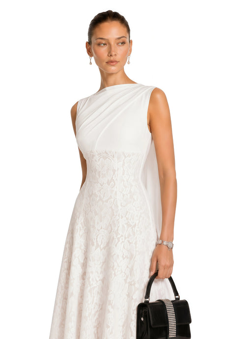 Margherita Maxi Dress White Ribbon Detail Floral Lace