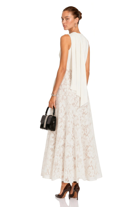 Margherita Maxi Dress White Ribbon Detail Floral Lace
