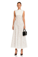 Marzia White Ribbon Detail Floral Lace Maxi Dress