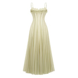 Matcha Ruffled Shirred Tulle Maxi Dress