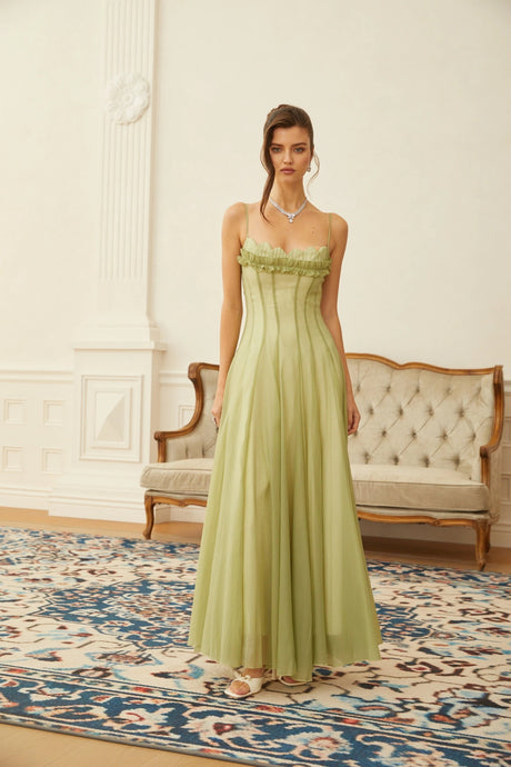 Rhea Maxi Dress Ruffled Shirred Tulle