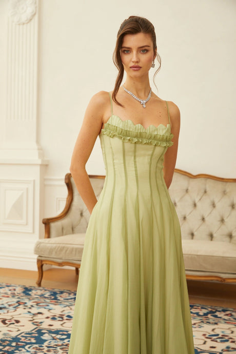 Rhea Maxi Dress Ruffled Shirred Tulle