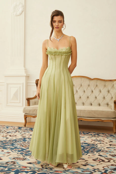 Rhea Maxi Dress Ruffled Shirred Tulle
