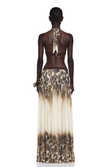 Mathilde Chocolate Brown Leopard Print Halterneck Maxi Dress
