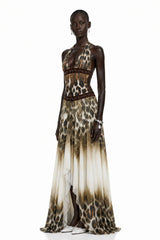 Mathilde Chocolate Brown Leopard Print Halterneck Maxi Dress