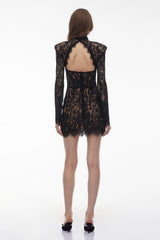 Matilda Black Turtleneck Lace Mini Dress with CutOuts
