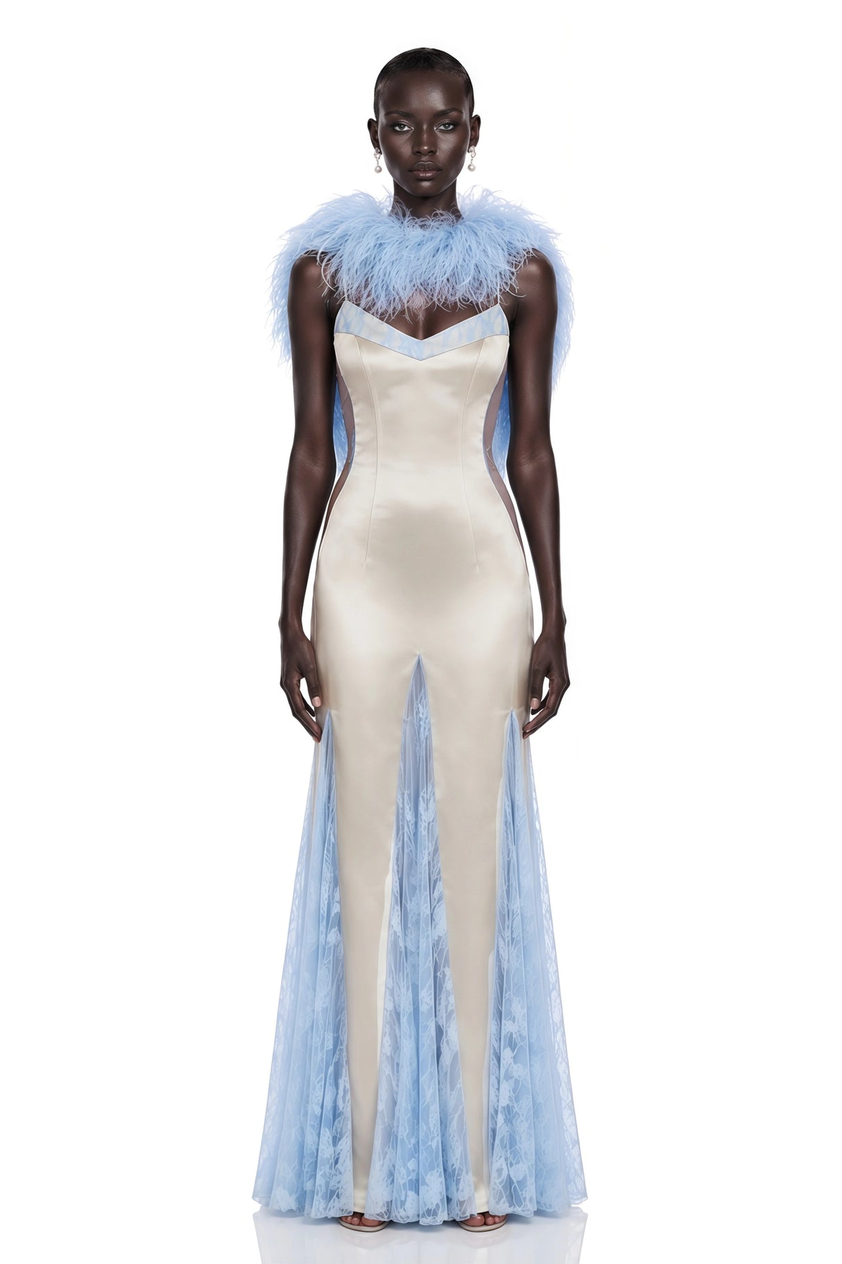 Matilda Blue Lace Panel Maxi Dress with Spaghetti Straps