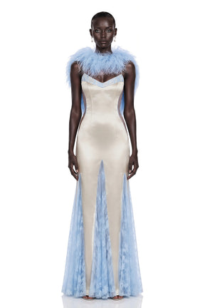 Matilda Blue Lace Panel Maxi Dress with Spaghetti Straps