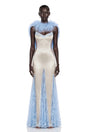 Matilda Blue Lace Panel Maxi Dress with Spaghetti Straps