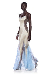 Matilda Blue Lace Panel Maxi Dress with Spaghetti Straps