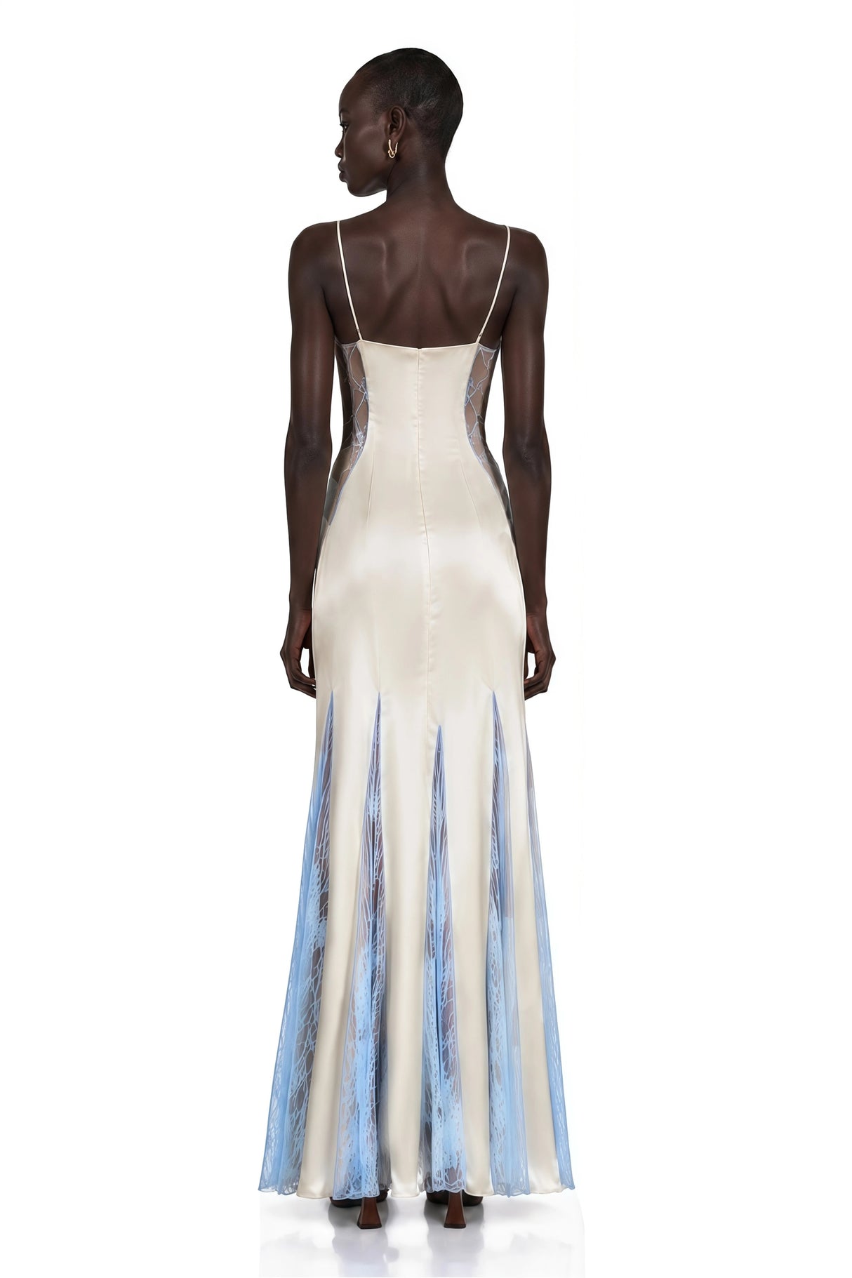 Matilda Blue Lace Panel Maxi Dress with Spaghetti Straps