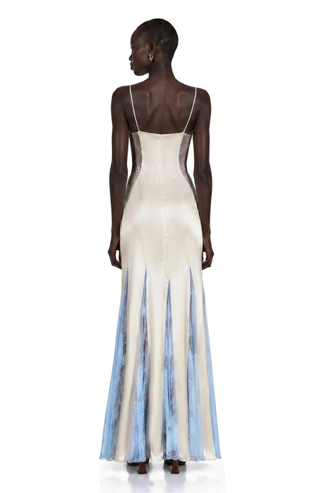 Sara Maxi Dress Blue Lace Panel with Spaghetti Straps