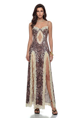 Matilda Brown Leopard Print Maxi Dress with CutOuts