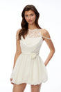 Matilda White Lace Panel Puffball Mini Dress