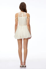 Matilda White Lace Panel Puffball Mini Dress