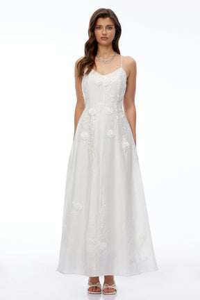 Matilde White Maxi Dress with 3D Florals