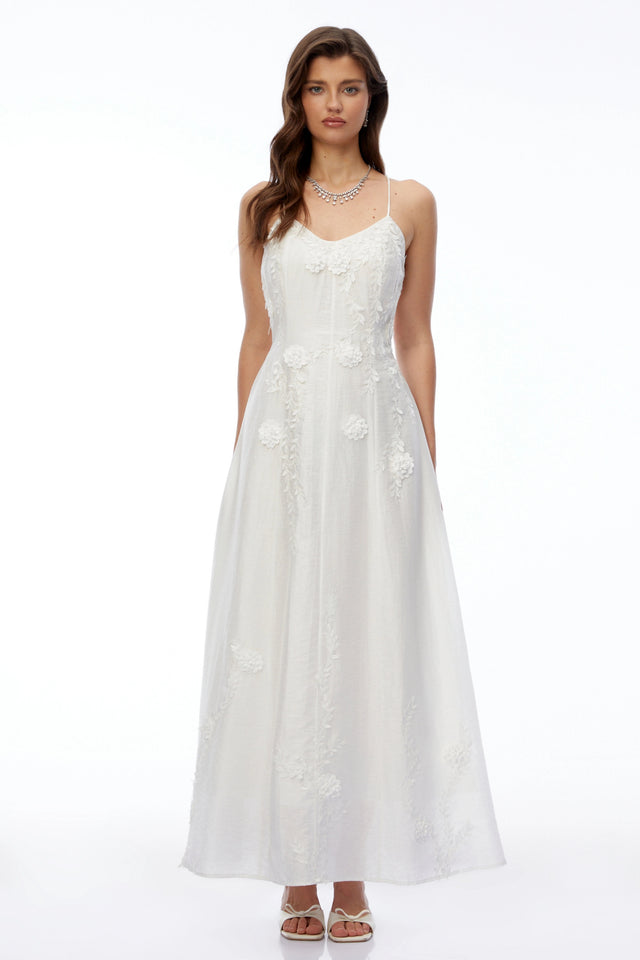 Matilde White Maxi Dress with 3D Florals