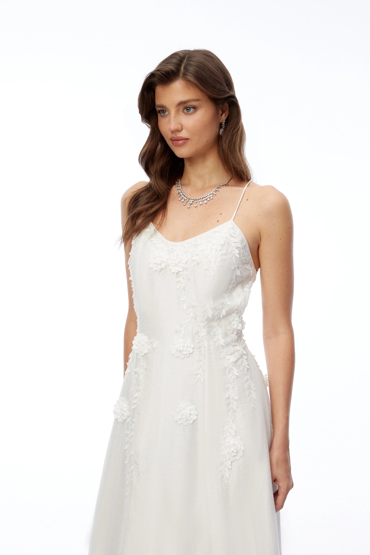 Matilde White Maxi Dress with 3D Florals