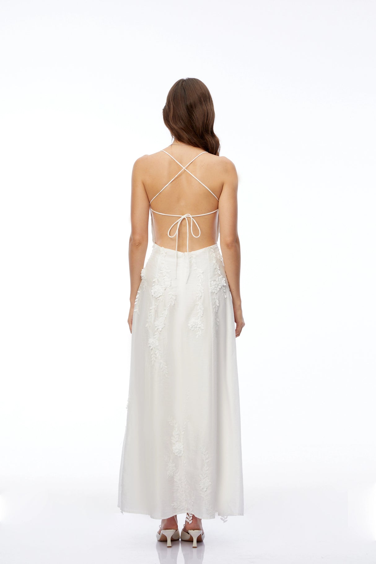 Matilde White Maxi Dress with 3D Florals