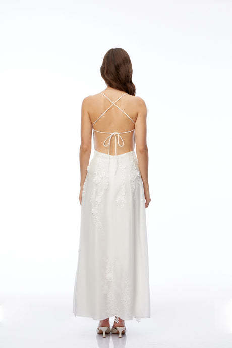 Brenna Maxi Dress White with 3D Florals