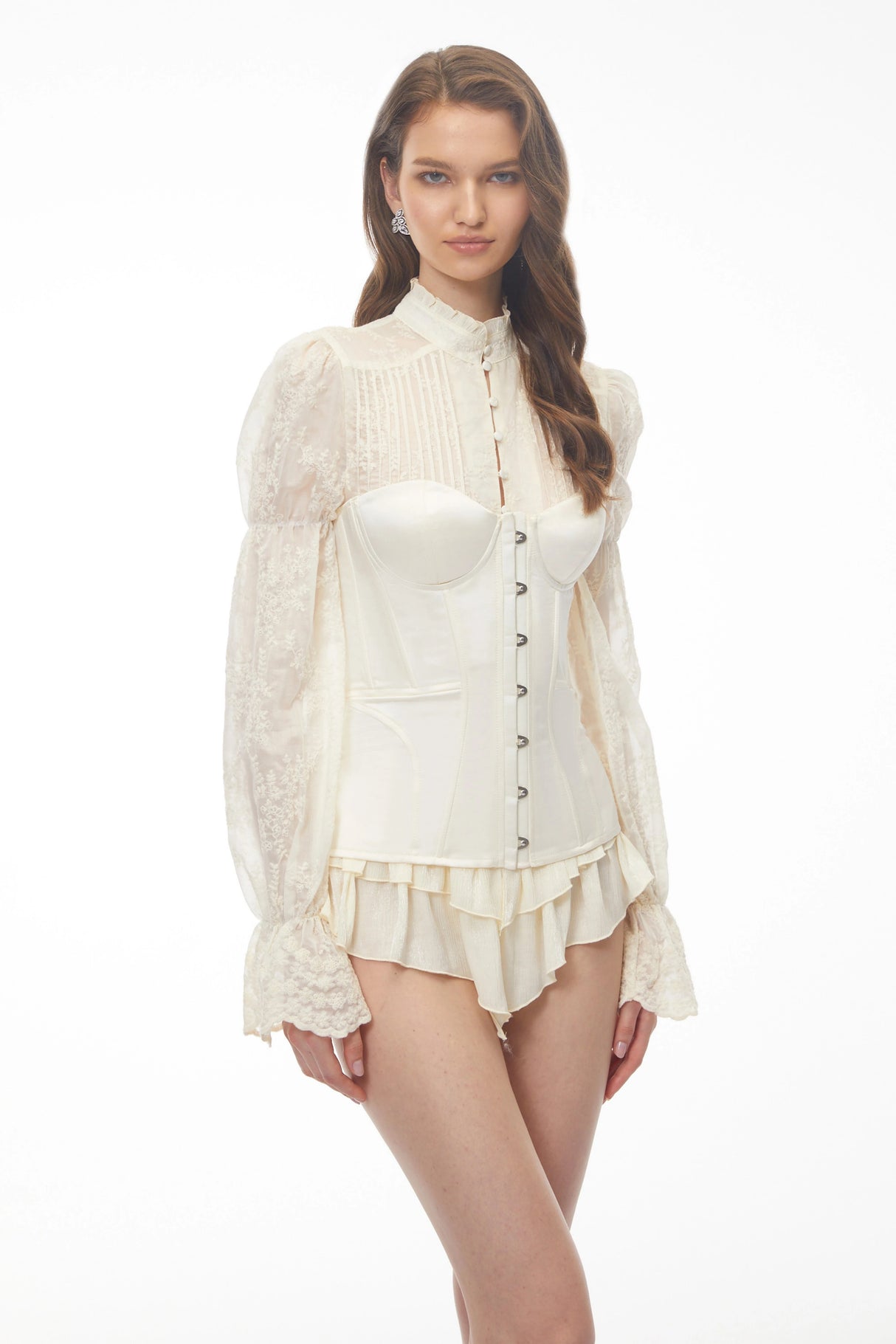 Matilde White Satin Corset Mini Dress with Lace Panels