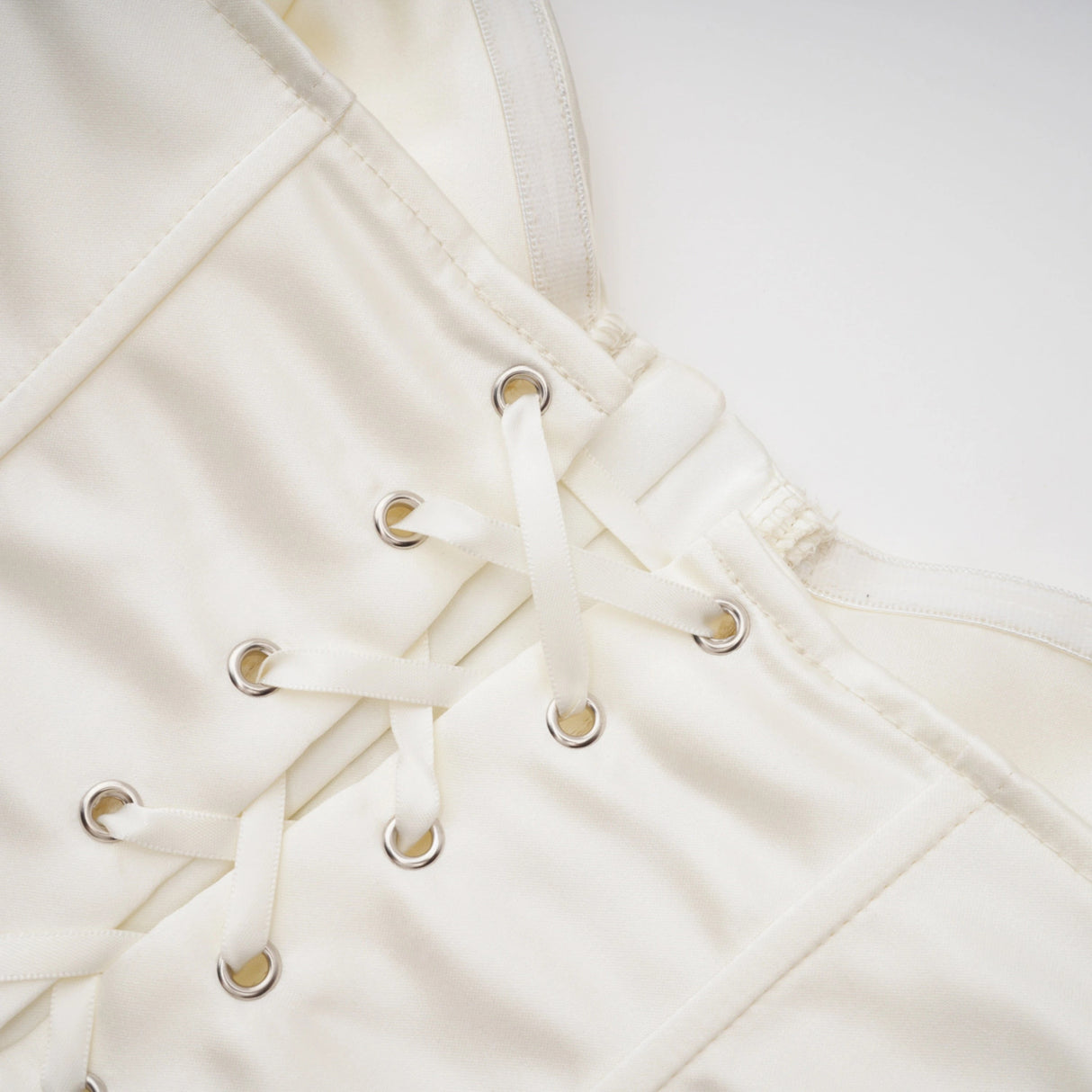 Matilde White Satin Corset Mini Dress with Lace Panels