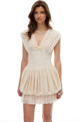 Mavis Neutrals Bowknot Braided Textured Mini Dress