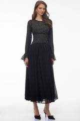 Maya Black Maxi Dress with Bell Sleeves and Bow