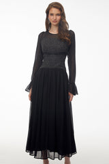 Maya Black Maxi Dress with Bell Sleeves and Bow