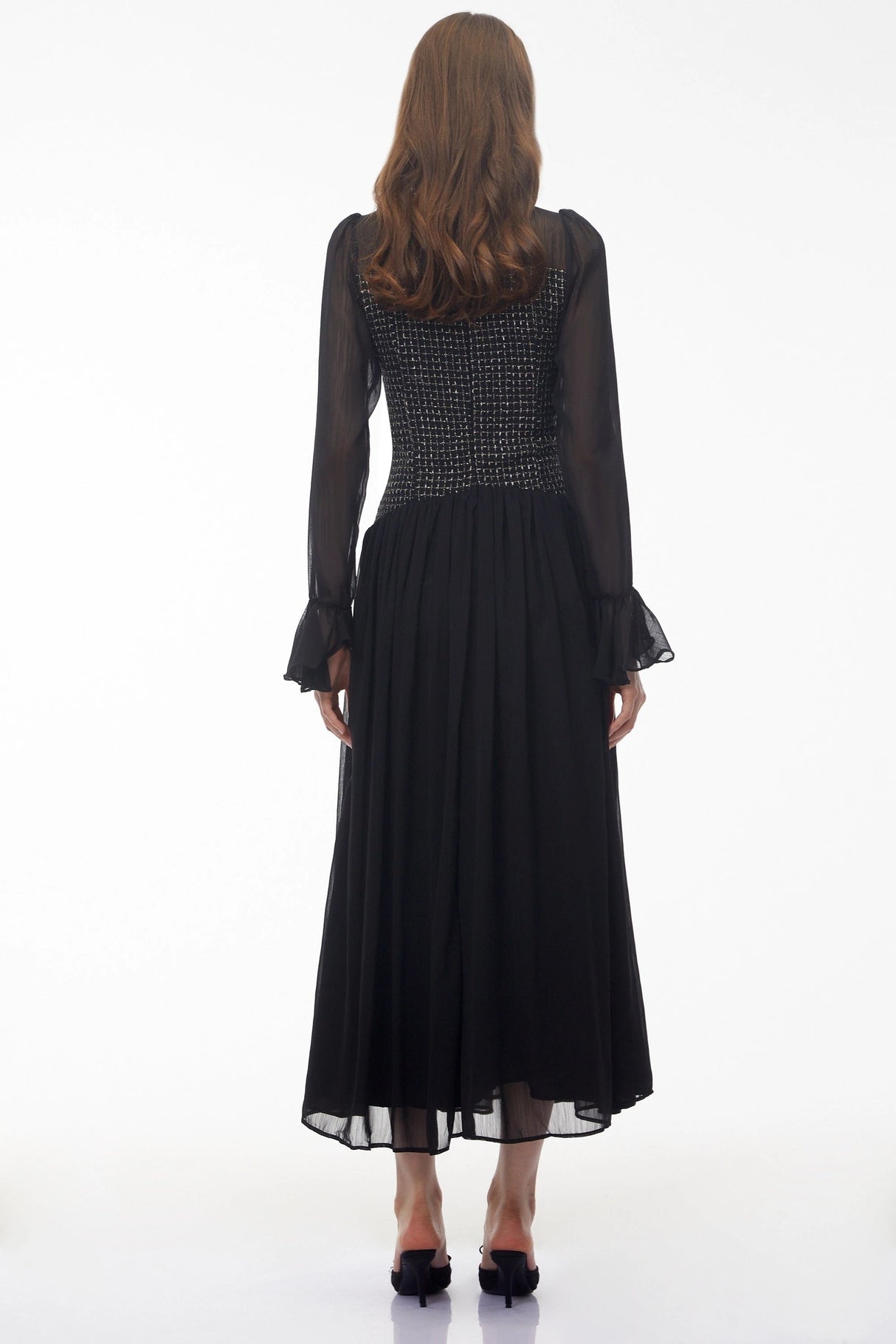 Maya Black Maxi Dress with Bell Sleeves and Bow