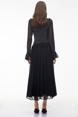 Maya Black Maxi Dress with Bell Sleeves and Bow