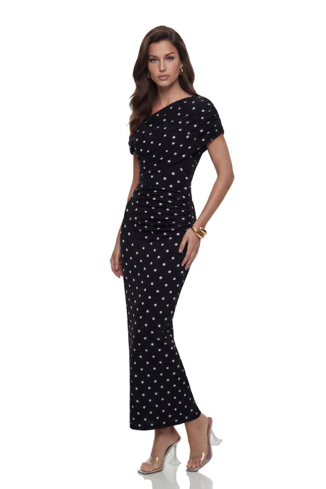 Ester Maxi Dress One Shoulder Polka Dot