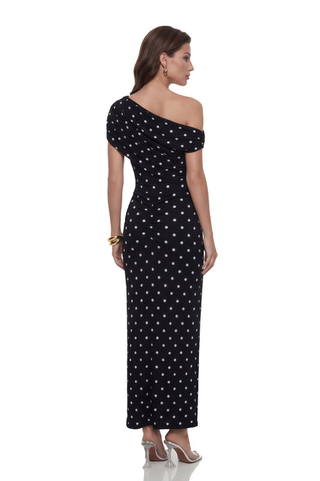 Ester Maxi Dress One Shoulder Polka Dot