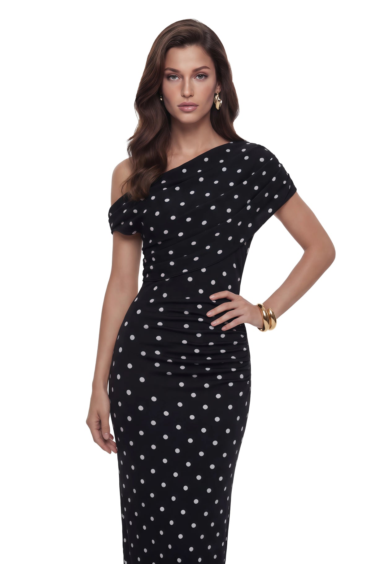 Maya One Shoulder Polka Dot Maxi Dress