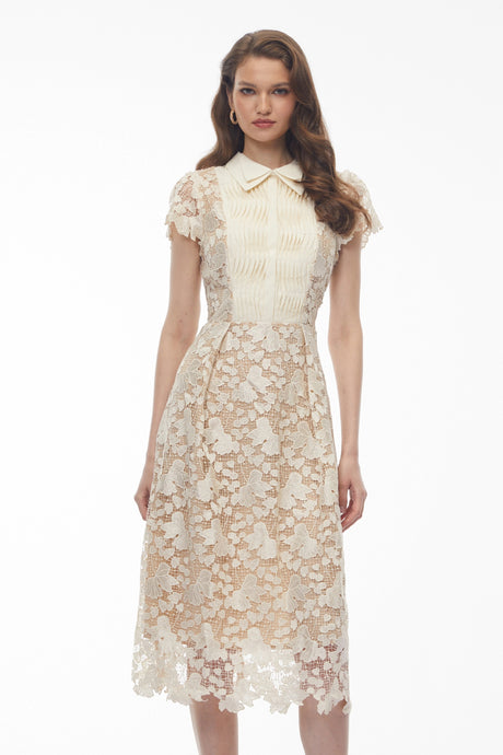 Mattea Midi Dress White with Floral Appliqué