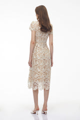 Mckensie White Midi Dress with Floral Appliqué