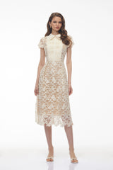 Mckensie White Midi Dress with Floral Appliqué