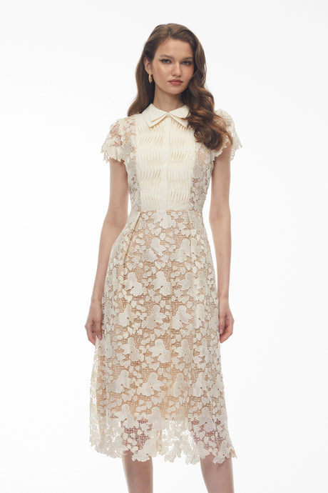 Mattea Midi Dress White with Floral Appliqué