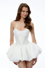 Mei White Sequin Puffball Mini Dress