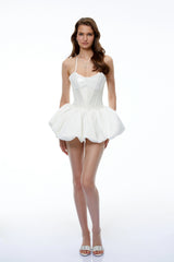 Mei White Sequin Puffball Mini Dress