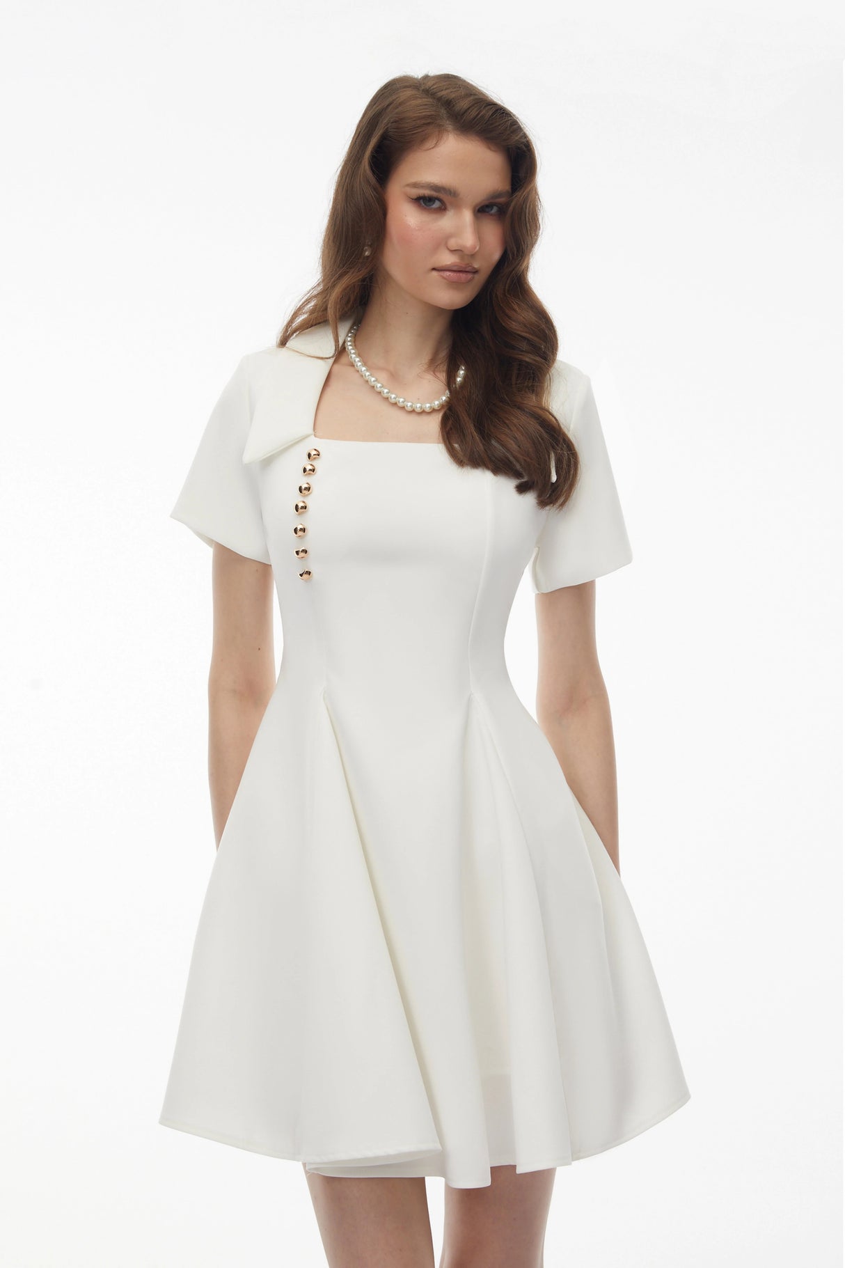 Meira White Metal buckle Mini Dress