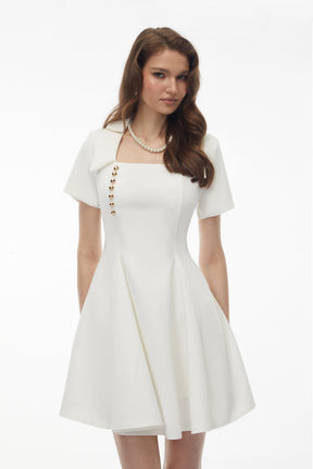Meira White Metal buckle Mini Dress