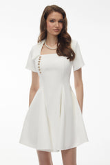 Meira White Metal buckle Mini Dress