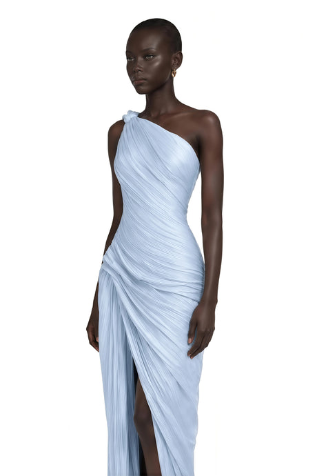 Biancamaria Maxi Dress Blue Asymmetrical Ruched