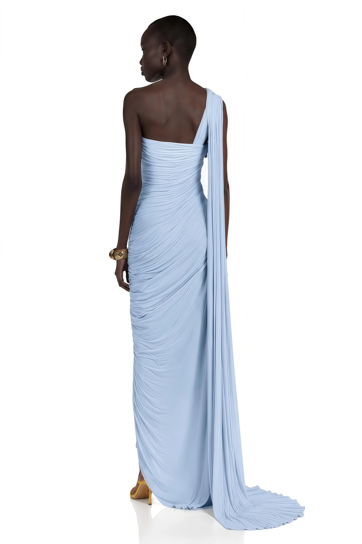 Meissa Blue Asymmetrical Ruched Maxi Dress