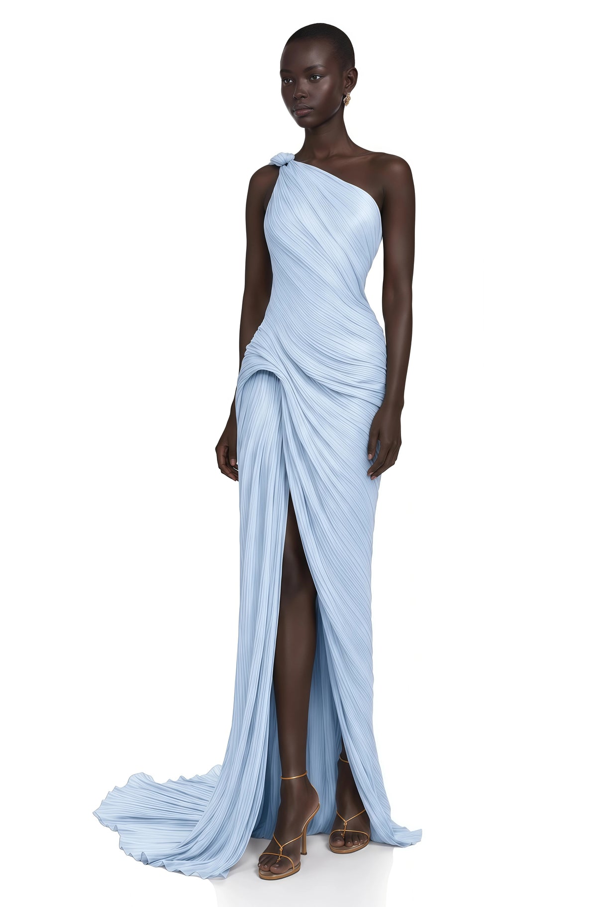 Meissa Blue Asymmetrical Ruched Maxi Dress